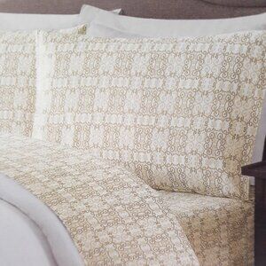 Truly Soft Twin Size Sheet Set Sheets Double Brushed Beige Scroll